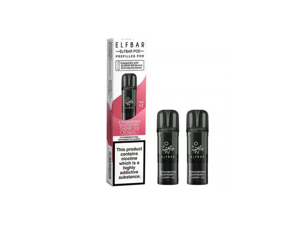 Elfbar 600 Prefilled Replacement Pods 2 Pack - Strawberry Raspberry Cherry Ice