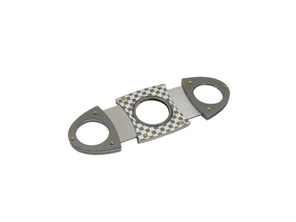 Oval Ended Twin Blade Cigar Cutter - Black & White Check