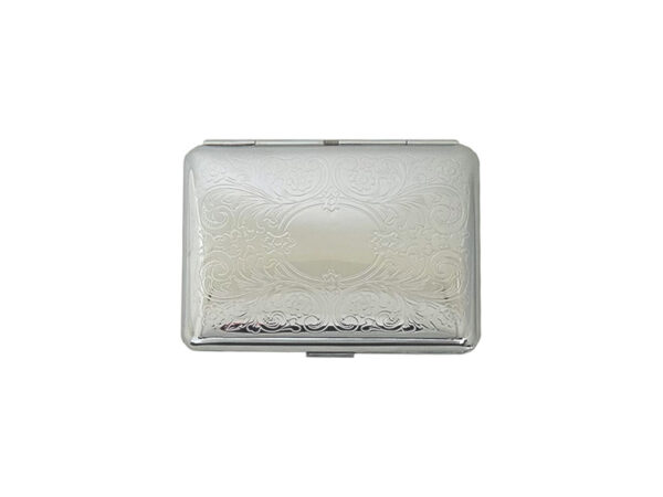 Chrome Embossed Floral Design King Size Cigarette Case - Front