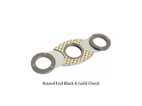 Twin Blade Cigar Cutter - Round End Black & Gold Check